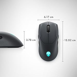 Alienware AW720M Tri-Mode Wireless Gaming Mouse - 2.4GHz Wireless, Bluetooth 5.1, 26,000 DPI, 8-Fully Programmable Buttons, Magnetic Snap Charging Adapter USB-A to USB-C Cable - Dark Side of The Moon