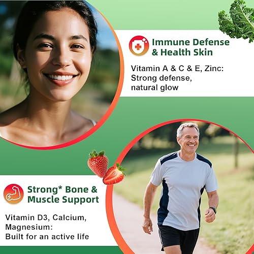 Miniatura 4 de Suplemento de gomitas de frutas y verduras sin azúcar, multivitaminas y minerales en gomitas, suplemento de frutas y verduras naturales, inmunidad y