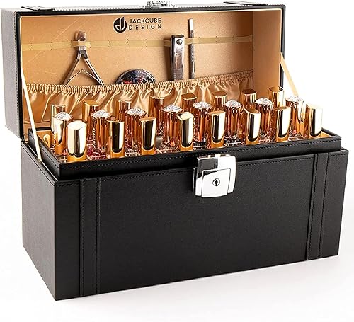 J JACKCUBE DESIGN MK406 - Caja de almacenamiento de esmalte de uñas de cuero con asa, Negro -