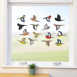 16-Pack Flock of Bird Window Clings - Colourful Window Decals to Prevent Bird Strikes -Double-Sided
