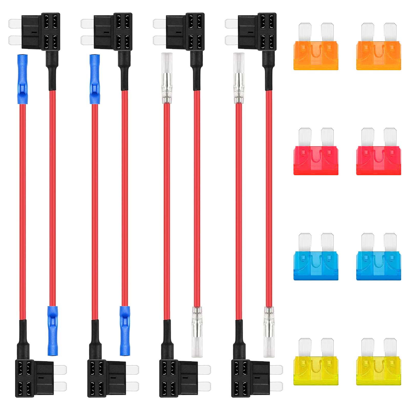 ALLECIN Standard Fuse Tap Piggy Back Fuse Holders 12V Adapter Add a Circuit Wire with STANDARD Blade Fuses 5A 10A 15A 20A for Cars (Pack of 8 Pieces)