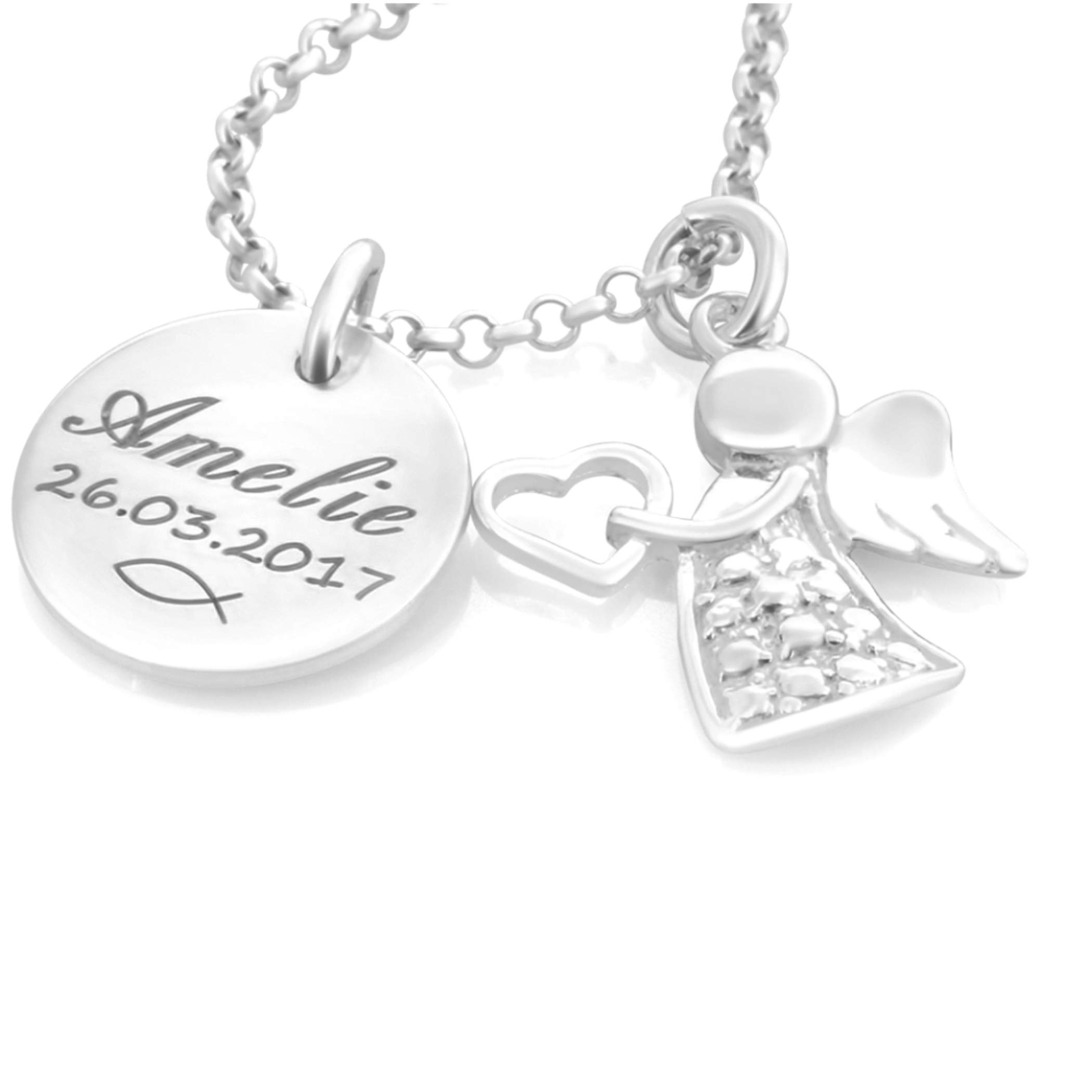 Taufkette Mädchen mit Gravur Namenskette Taufe Silber Taufschmuck Engel Taufgeschenk Geburt Kette Schutzengel Baby Heilige Taufe | HANDMADE IN GERMANY