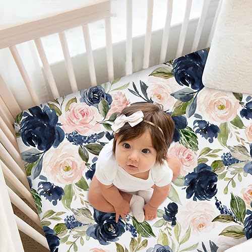Miniatura 2 de Juego de ropa de cama personalizado para cuna para niñas bebés, juego de ropa de cama personalizada para cuna, ropa de cama de guardería floral azul