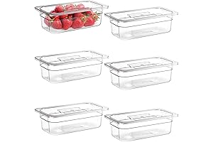 Bekith 6 Pack Plastic Clear Food Pans with Lids