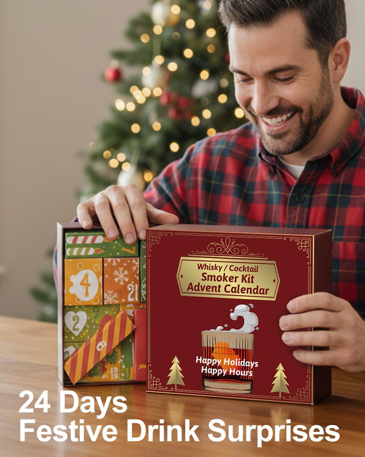 Whiskey Advent Calendar 2025 for Men, Old Fashioned Cocktail Bourbon Infuser Kit for Whisky & Cocktail Lovers, Birthday & Christmas Gifts for Adults, Dad, Husband, Boyfriend, Him (NO BUTANE, NO GLASS)