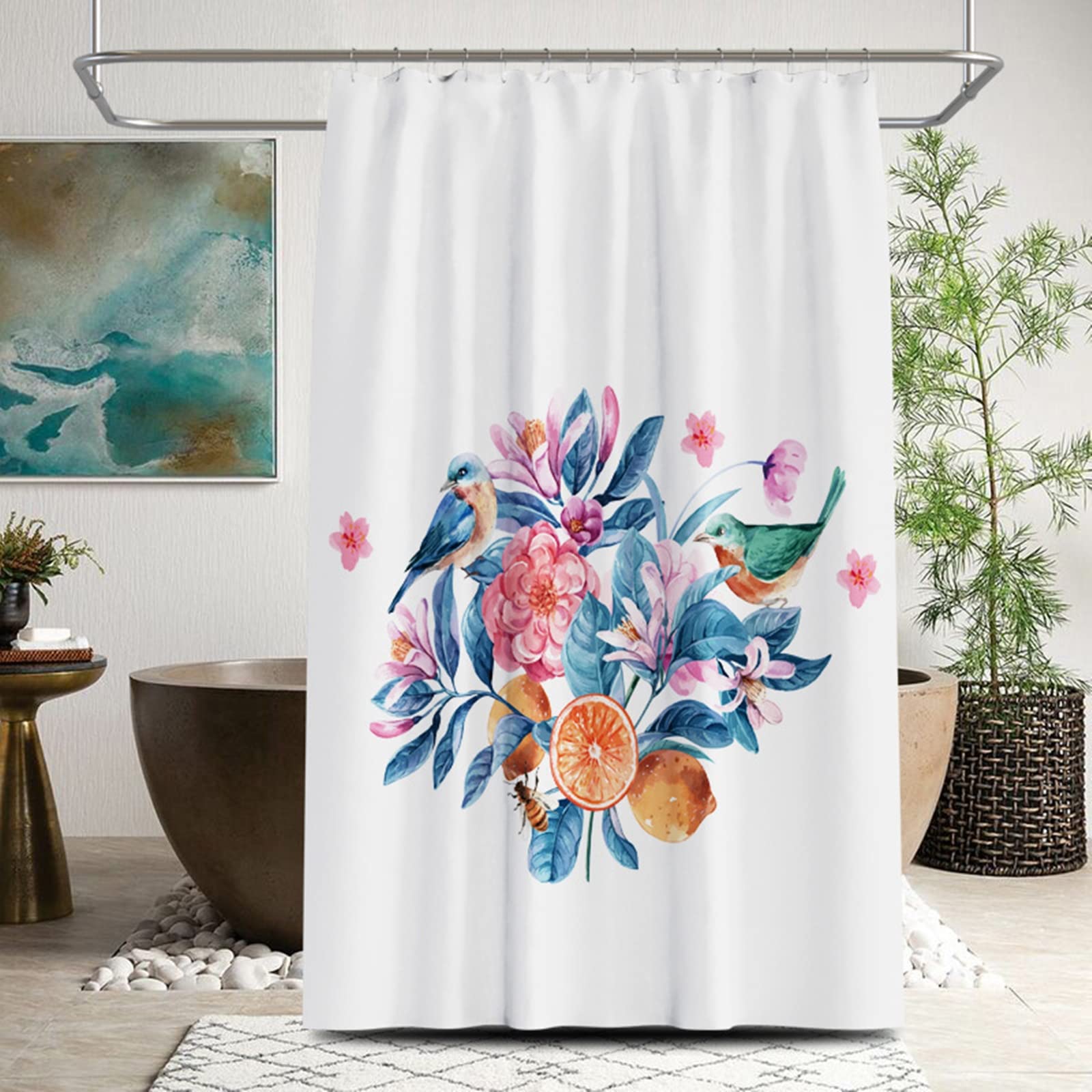 Rideau de douche fleurs et oiseaux 200x200 anti-moisissure KnSam