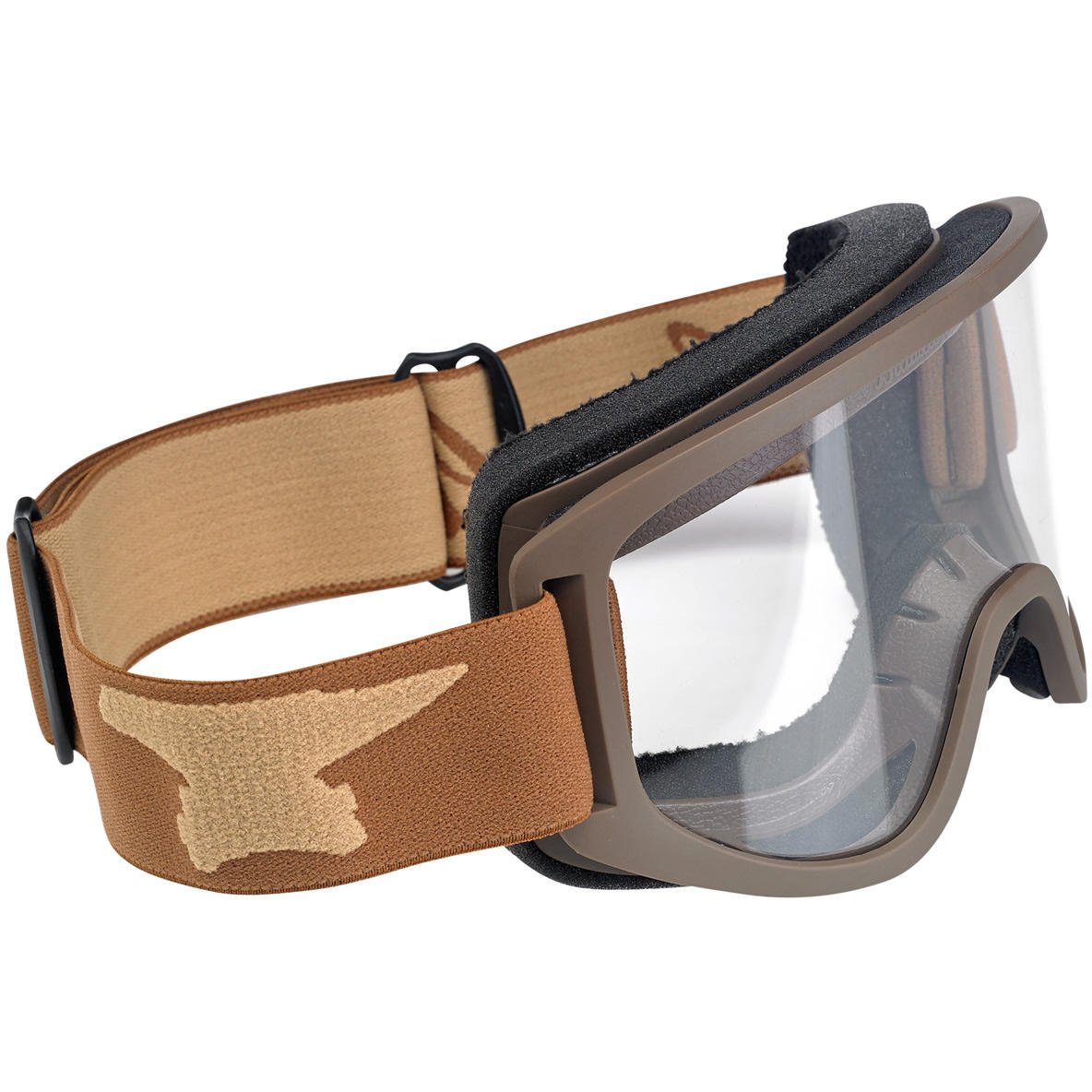 Occhiali Goggle Biltwell Moto 2.0 Script Chocolate/Sand Marrone Sabbia Lente Trasparente Fascia Elastica Stile Cafè Racer Biker