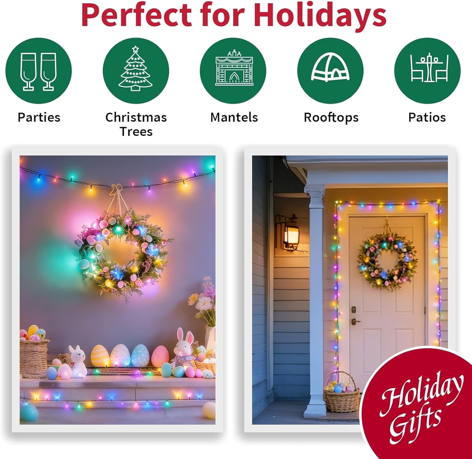 LAMPHOME Easter Decorations Mini String Lights, 300 Lights 63.8Ft (2 Pack of 150L), Multicolor Plug in Connectable Easter Lights for Indoor Outdoor Easter Garland, Tree & Holiday Party Decor