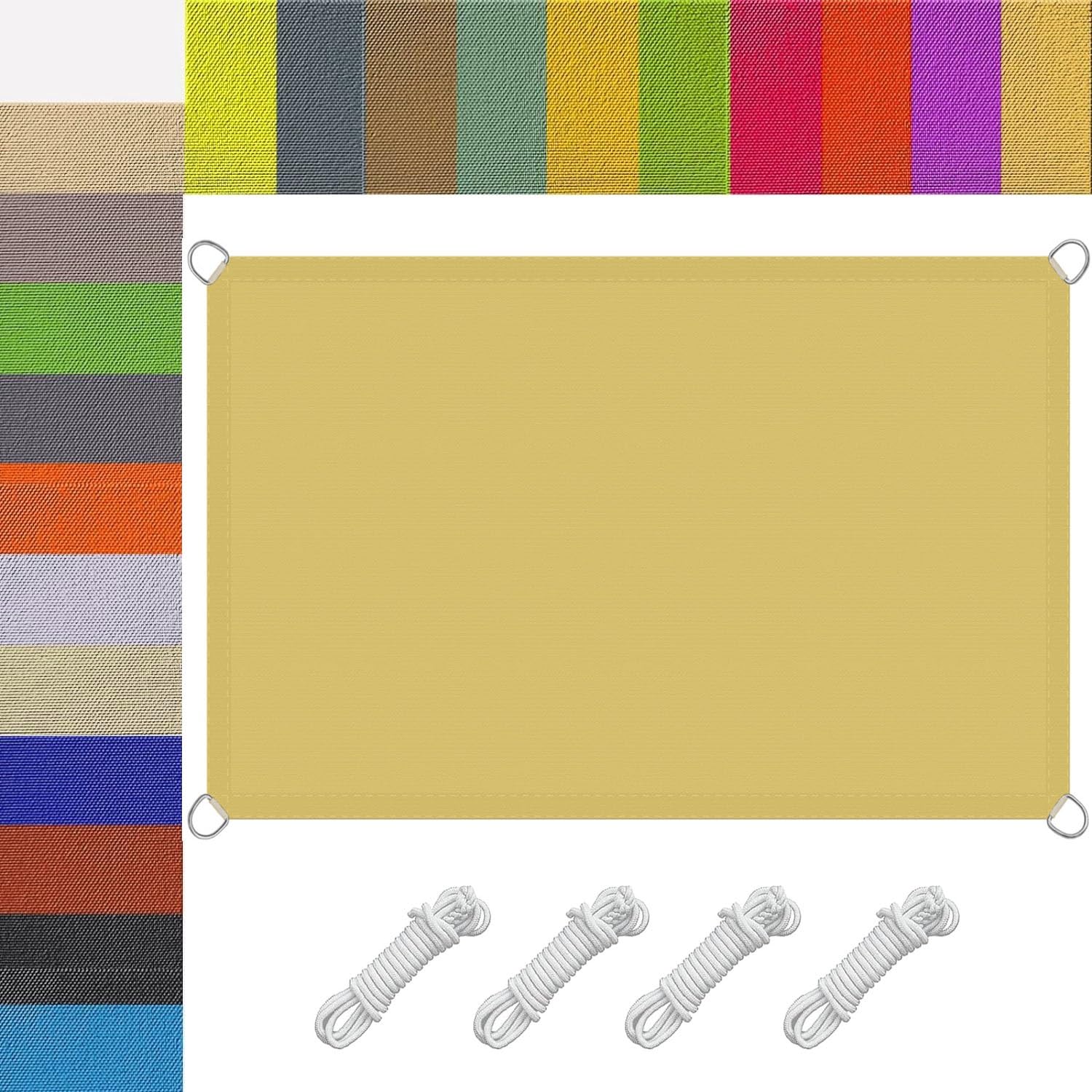 Voile d'ombrage rectangulaire 5.5x6.5m jaune sable avec kit fixations