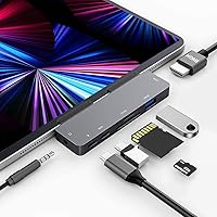 Vista 8 de Adaptador de concentrador USB C para iPad Pro con HDMI 4K, conector de 0.138 in, 2 USB 3.0, PD 60W, datos USB C, ranura para tarjeta SD/TF