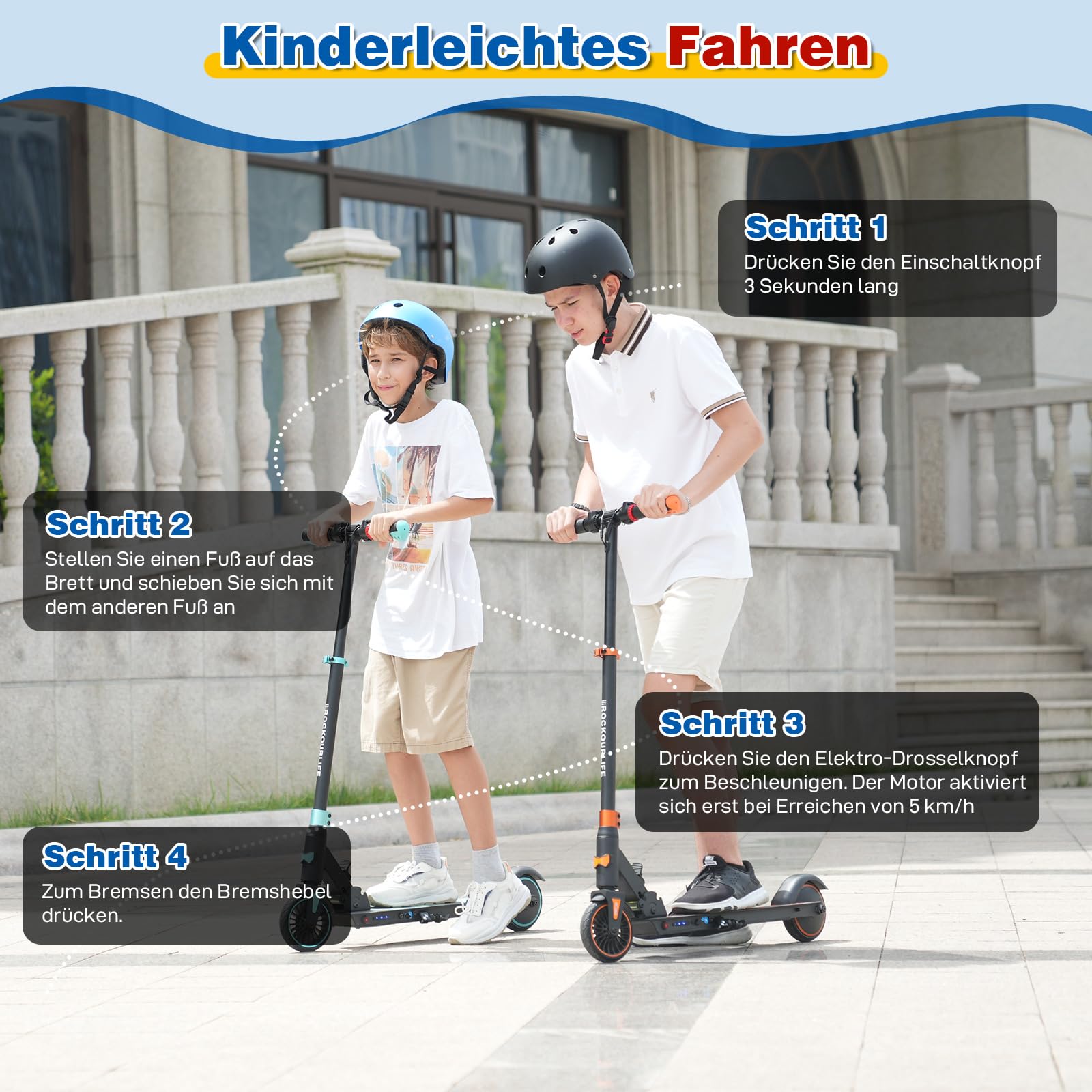 RCB TECH E-Scooter Kinder (8-12-16 Jahre) - Faltbarer Elektroroller für Kinder - Max Reichweite 16 KM - Max. 20 KM/H - Geschenk für Kinder und Jugendliche