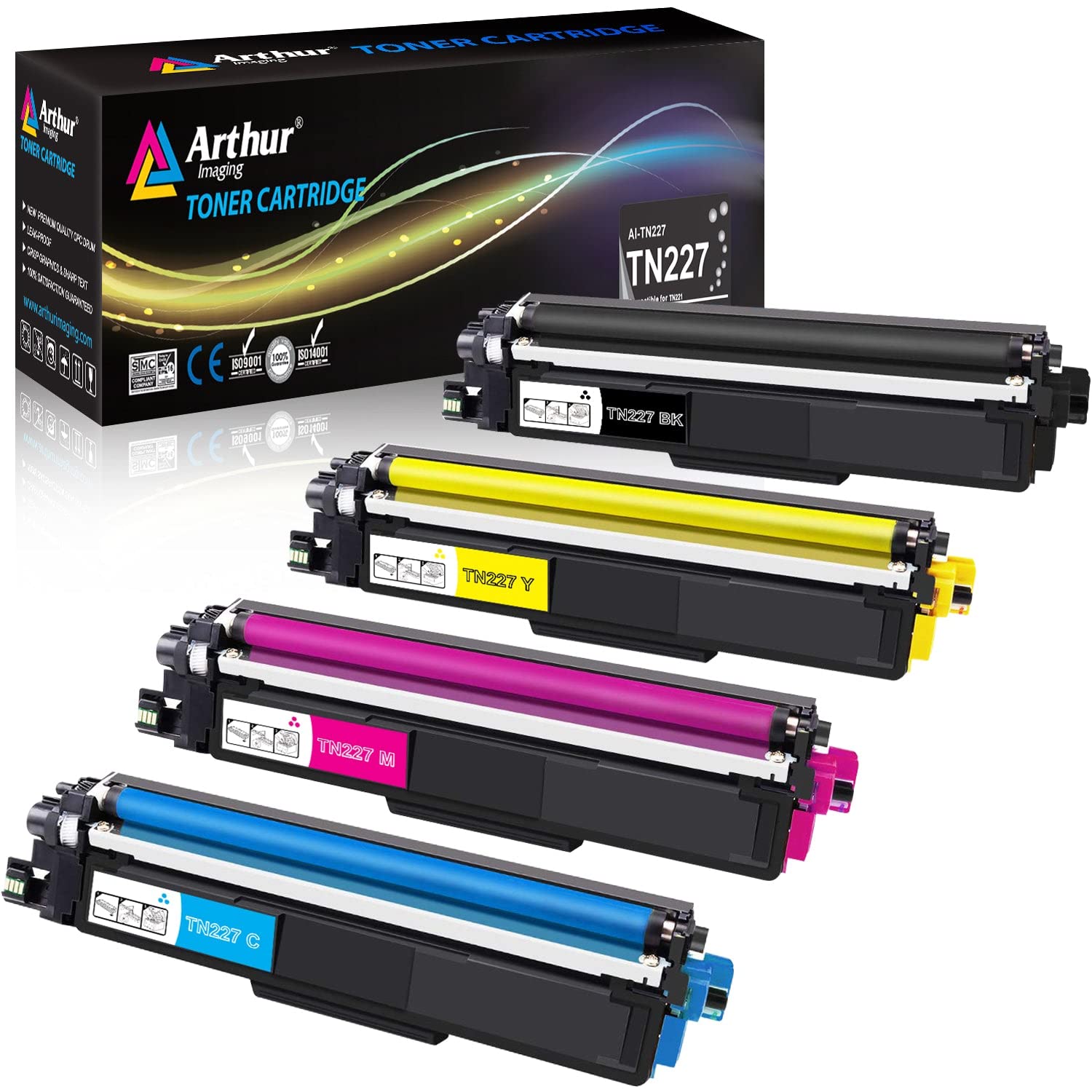 Arthur Imagingwith CHIP Compatible Toner Cartridge Replacement for Brother TN227 TN227bk TN 227 TN223 use with HL-L3210CW HL-L3230CDW HL-L3270CDW HL-L3290CDW MFC-L3710CW MFC-L3750CDW L3770CDW 4 Pack