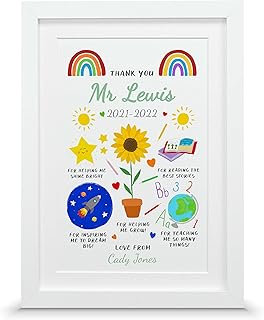 Thank you teacher print | End of term leaving gift (A4-30x21cm, Print & Standard Frame)