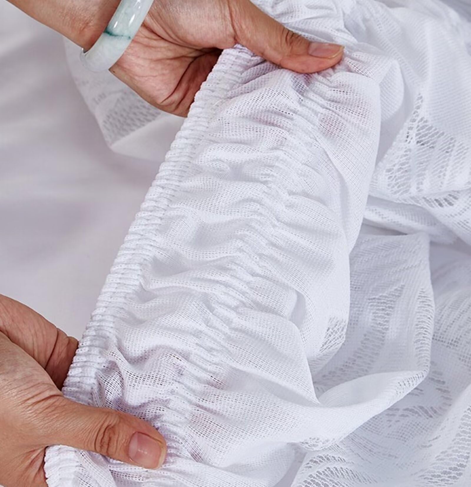 Swing Penguin Flower Lace Bed Skirt Tulle Elastic Bedskirts Ruffle Wrap Around Bed Wrap Easy Fit Dust Four Seasons White Queen