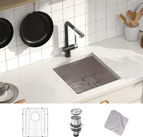 MENSARJOR Fregadero de bar, fregadero de cocina empotrado de 17 x 19 pulgadas, fregadero de acero inoxidable de calibre 16, hecho a mano para