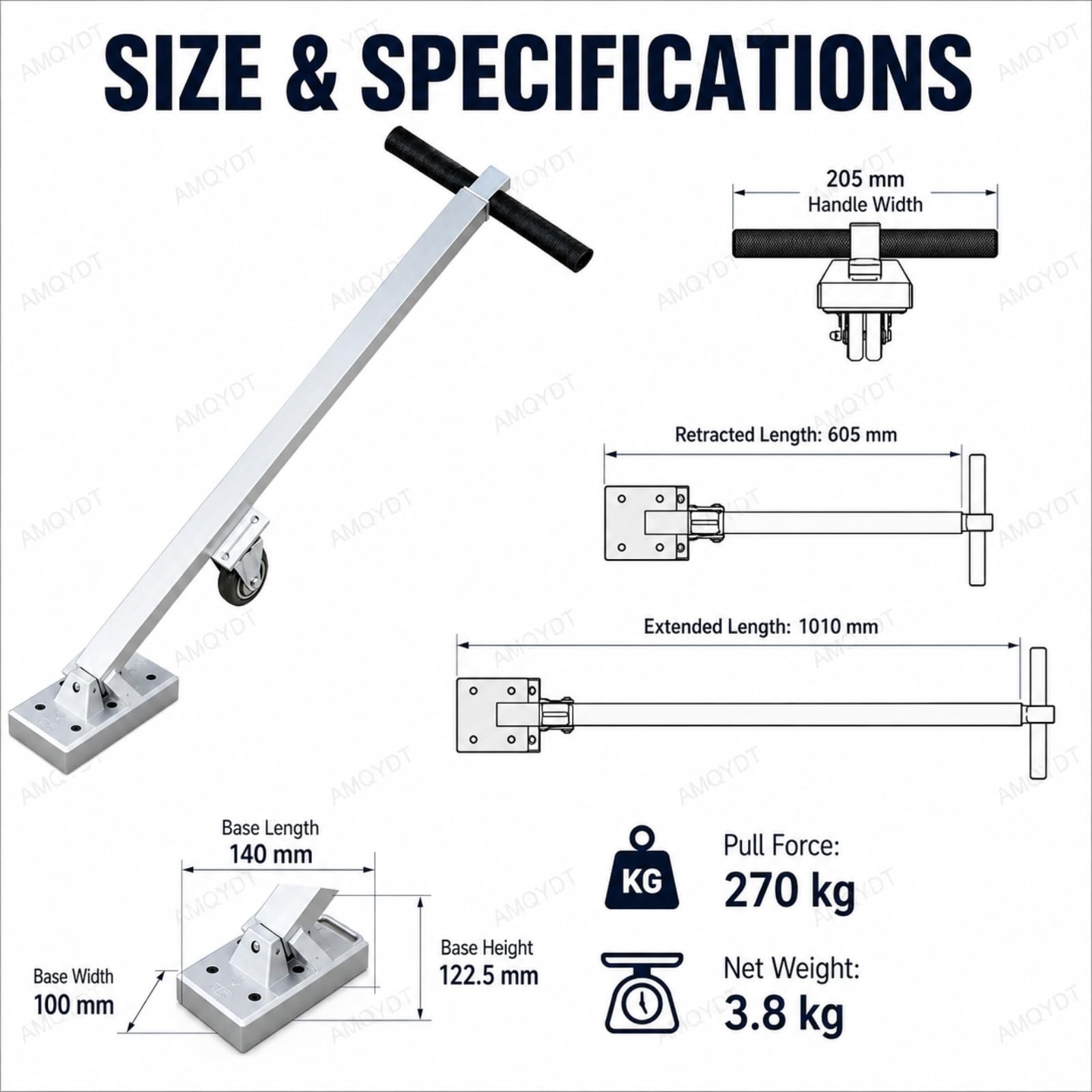 Sollevatore Magnetico per Tombini, Sollevatore Magnetico per Tombini con Forza di Attrazione Magnetica Teorica di 270 kg / 595 Lb, Maniglia Retrattile da 605-1010 Mm per Coperchi in Ghisa