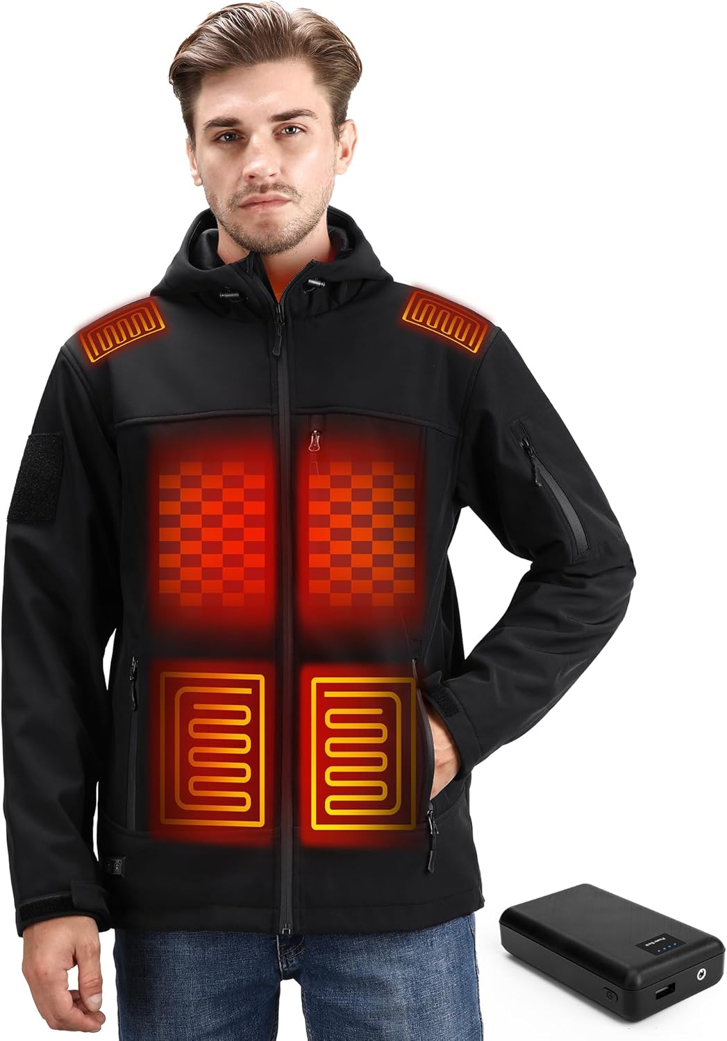 Heated Jackets for Men, Winter Mens Heated Jacket, Waterproof Windproof Soft Shell Electric Heated Coat