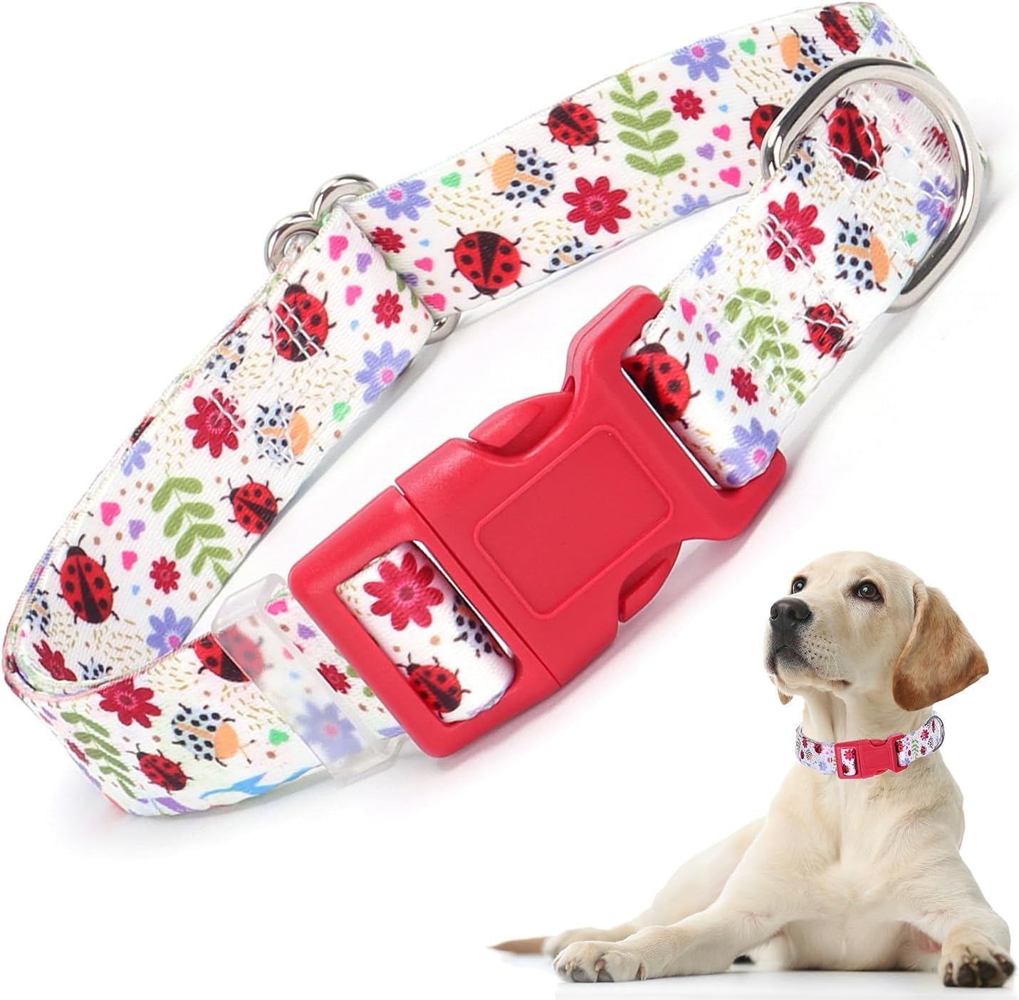 Dog Collars for Medium Dogs, ladybird Girls Dog Collar, Durable Pretty Female Pets Collars for Small Medium Large Dogs Walking Training, Size XL