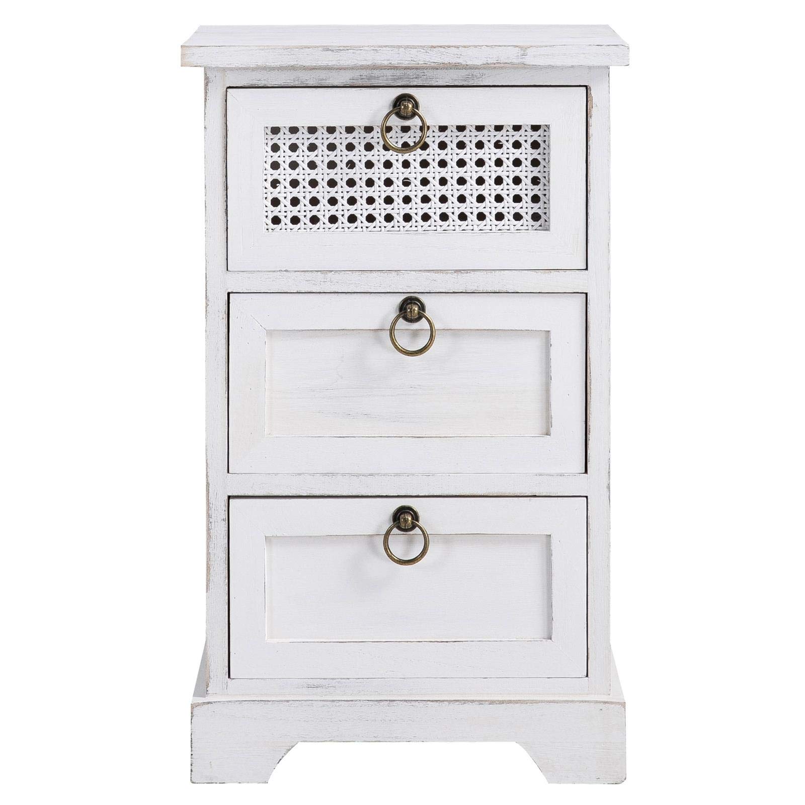 CARO-Möbel Nachttisch IRMA Nachtschrank für Boxspringbett Nachtkonsole mit 3 Schubladen weiß Vintage Design