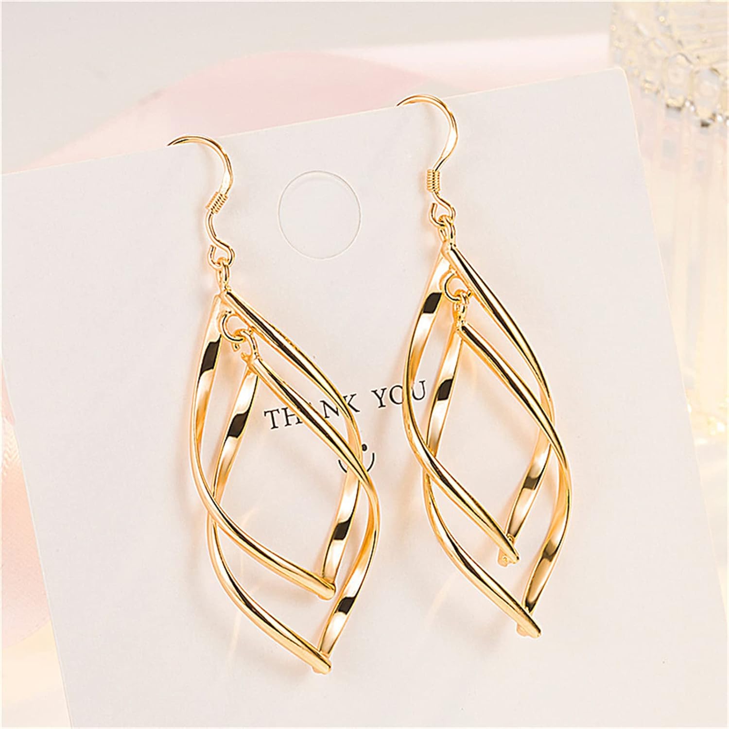 MALOYANVE Double Twisted Linear Swirl Wire Earrings for Women Dainty 18K Gold Boho Classic Infinity Linear Marquise Loops Dangle Drop Statement Earrings Jewelry Gifts - Image 5
