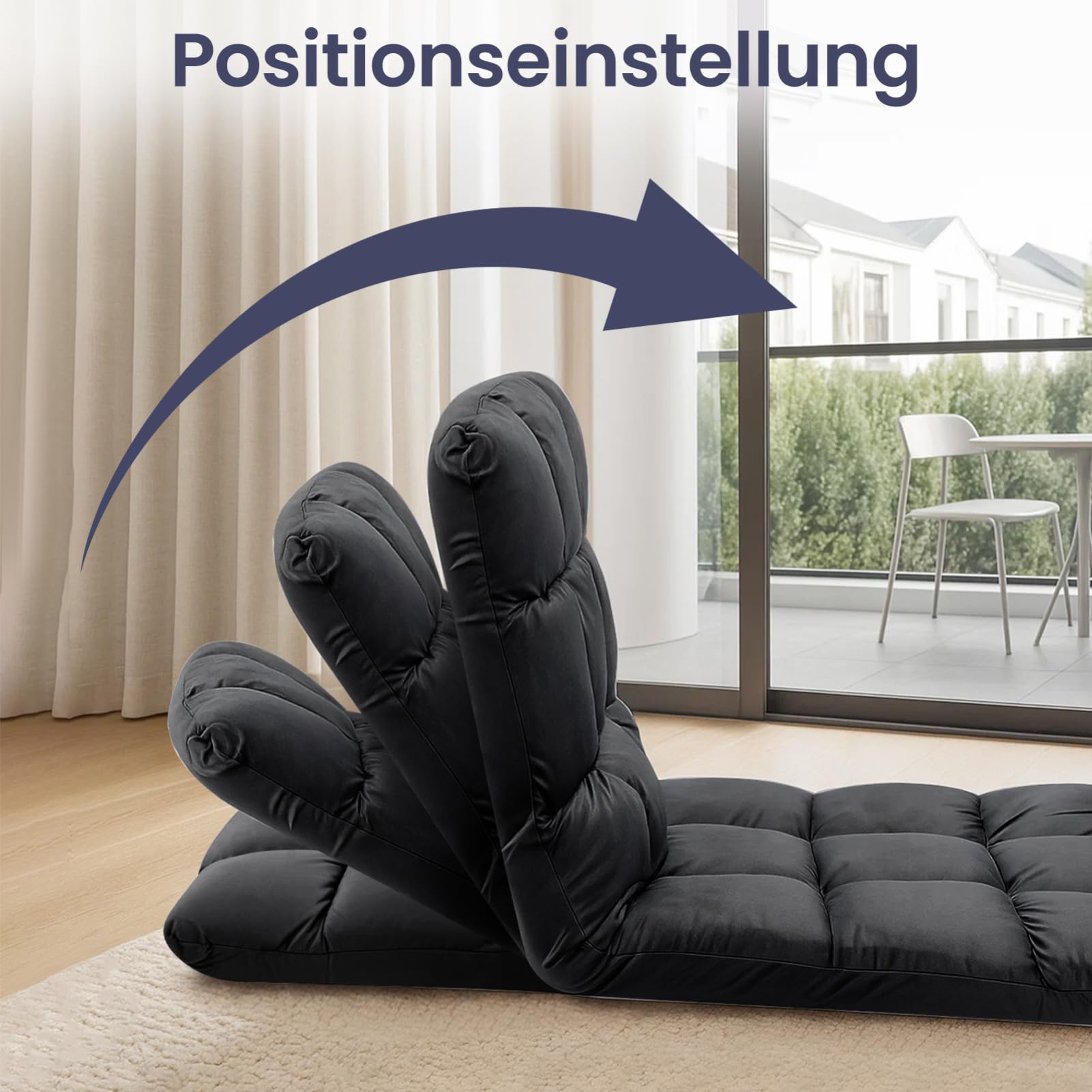 Trintion Bodenstuhl Faltbar mit Verstellbarer Rückenlehne, Relaxsessel & Meditationsstuhl klappbar, nutzbar als Sitzkissen, Bodenkissen Liegefläche für Wohnzimmer, Yoga, Meditation, Schwarz