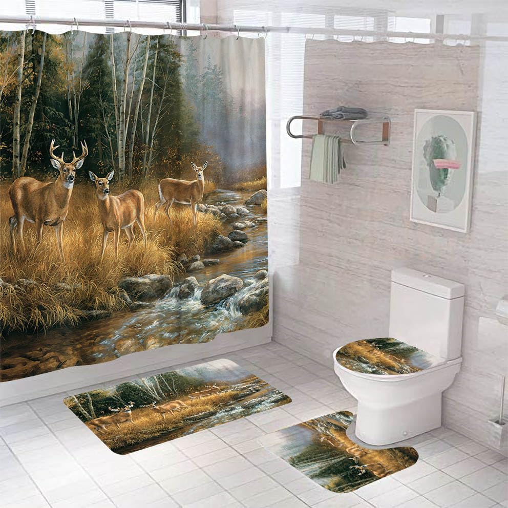 Tapis de salle de bain 50x80cm forêt antidérapant et contour WC