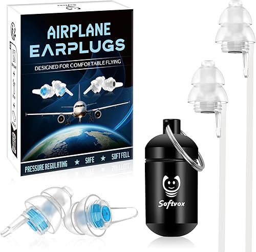 Tapones para los oídos para presión de avión con cordón de silicona desmontable 2 pares, evita el dolor de orejas y reduce el ruido, 100 tapones