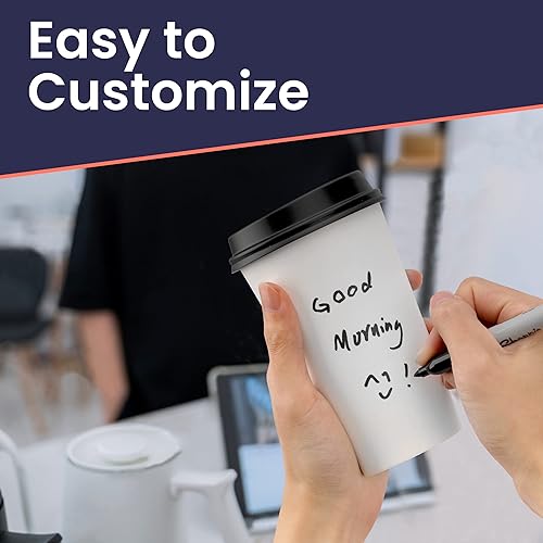 Miniatura 4 de Fit Meal Prep Paquete de 100 tazas de café desechables de papel para llevar de 16 onzas con tapas negras, bebidas calientes y frías, chocolate