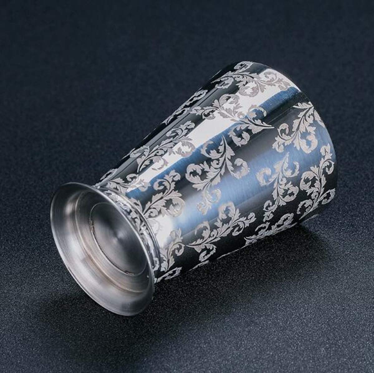 Julep Cup Edelstahl 400 ml – Vintage Silber Minze Julep Cocktail Becher mit Blumendruck Cocktail Tasse Metall Cup (S)