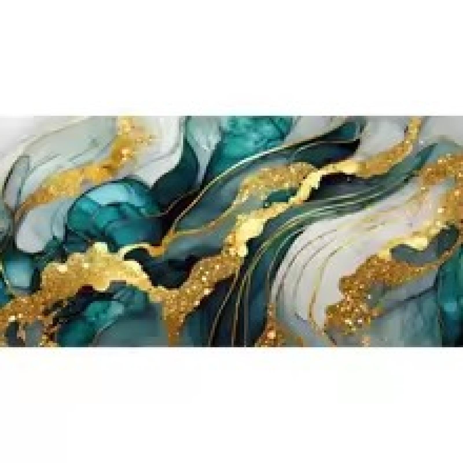 Impression toile moderne marbre vert texture dorée grand tableau salon 70x140 - 7