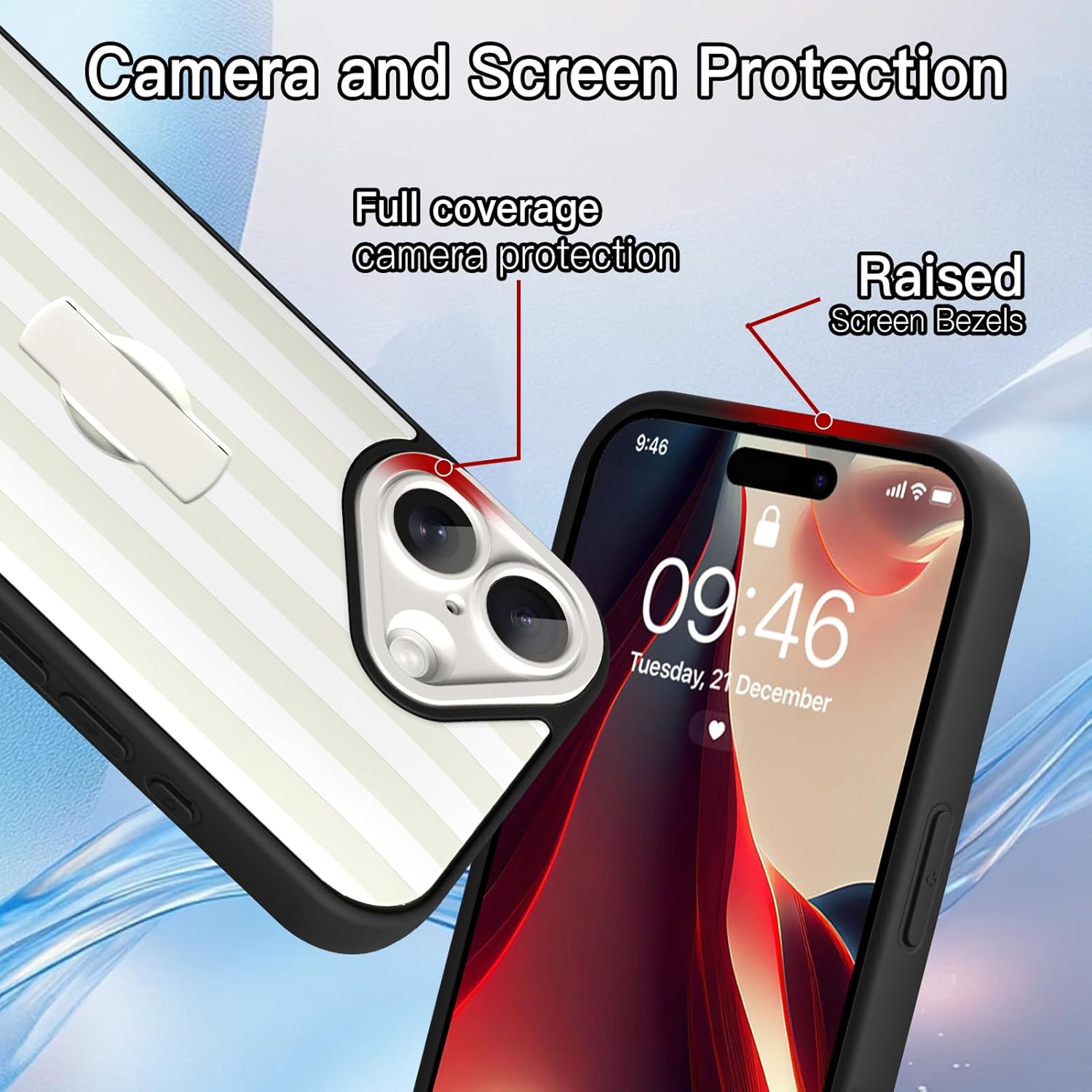 KANGHAR Compatible with iPhone 17 Case White Stripes Pattern Finger Stand Design Full Body Rugged Shockproof Protection Glossy Protective Kickstand Phone Cover 6.1 Inch