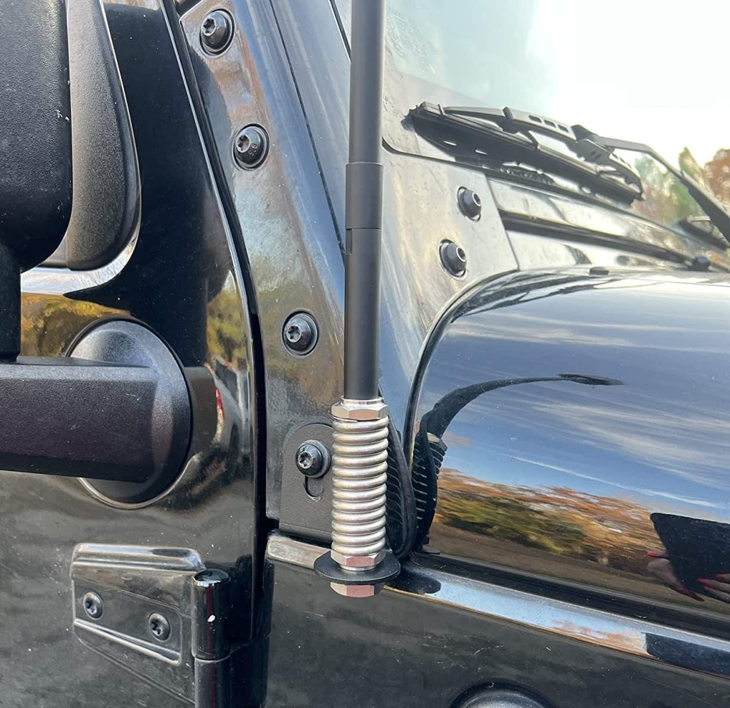 iJDMTOY Front Passenger Side Near The Hood Edge Side Mount Bracket Holder for Off-Road CB Antenna, Compatible with Jeep Wrangler JL JK TJ & Gladiator JT