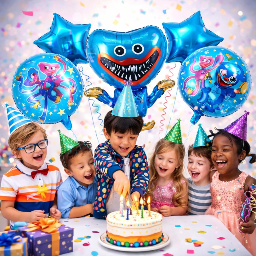 Fun Affairs Puppy Playtime Blue Cartoon Theme Happy Birthday Foil Balloon 18 Inch – Round Printed Party Balloon for Kids Birthday Decoration, Helium Supported, 5 Pcs 4