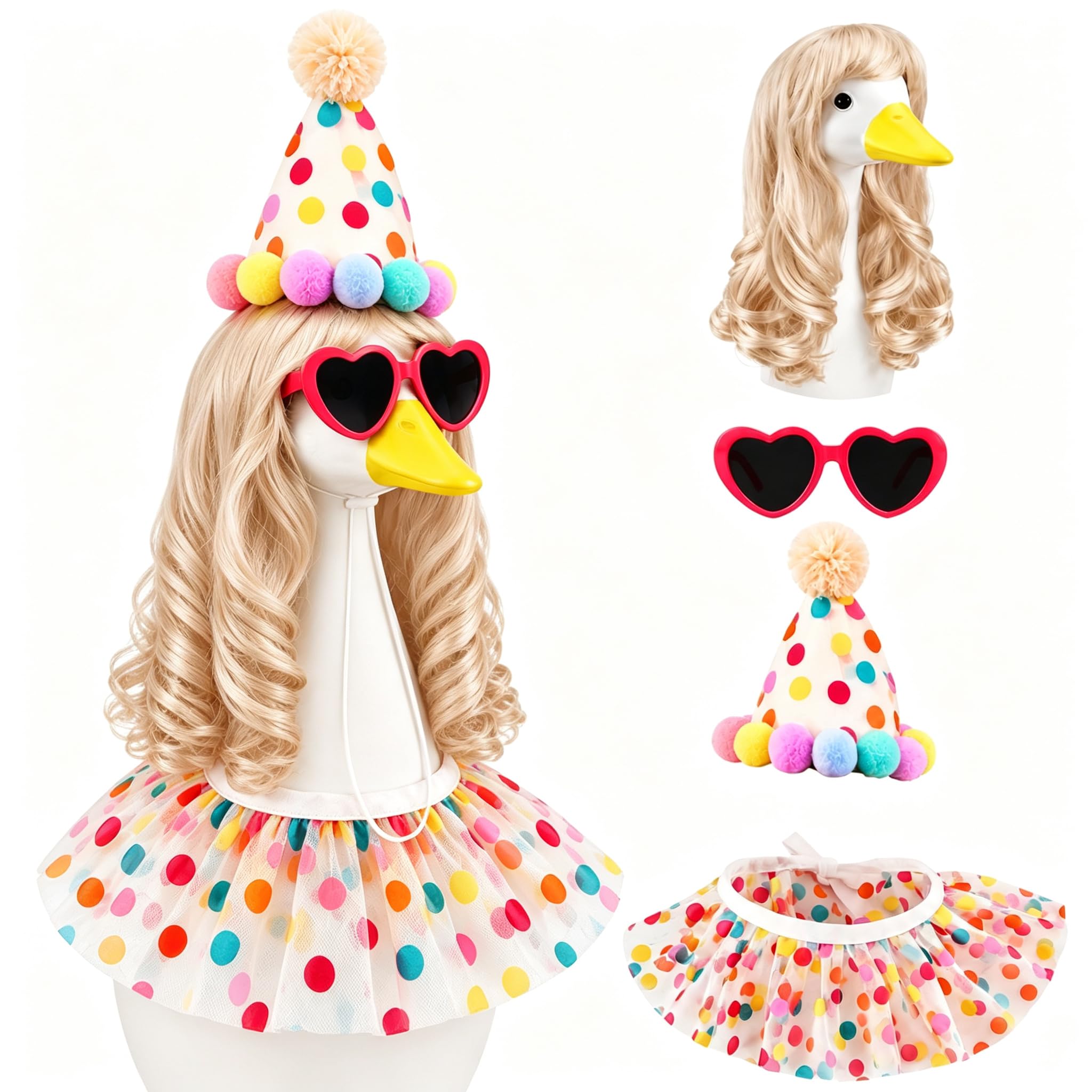 Holiday Birthday Party Porch Goose Outfits with Blonde Wig, 4-Piece
