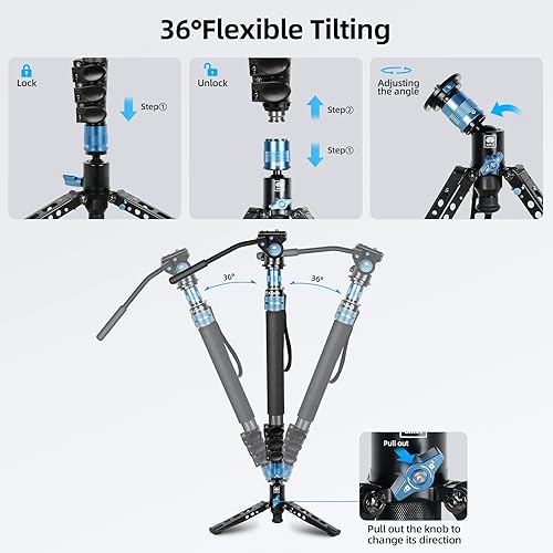 Miniatura 6 de SIRUI P-424FS - Kit de monopie de cámara de fibra de carbono, monopie de video profesional resistente de 66.3 pulgadas con cabezal de video fluido