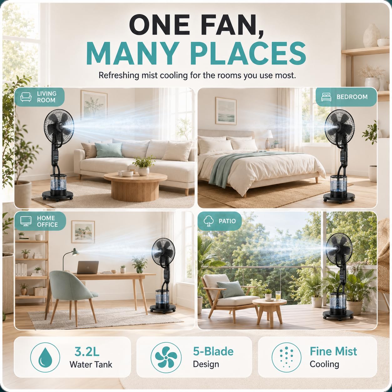 Ventilatore a Piantana Nebulizzatore 4L 2026 con Telecomando, 5 velocità | Ampio Serbatoio Acqua, 3 Modalità Raffreddamento per Casa, Camera, Ufficio, Soggiorno, Garage, Terrazza, Estate Esterni