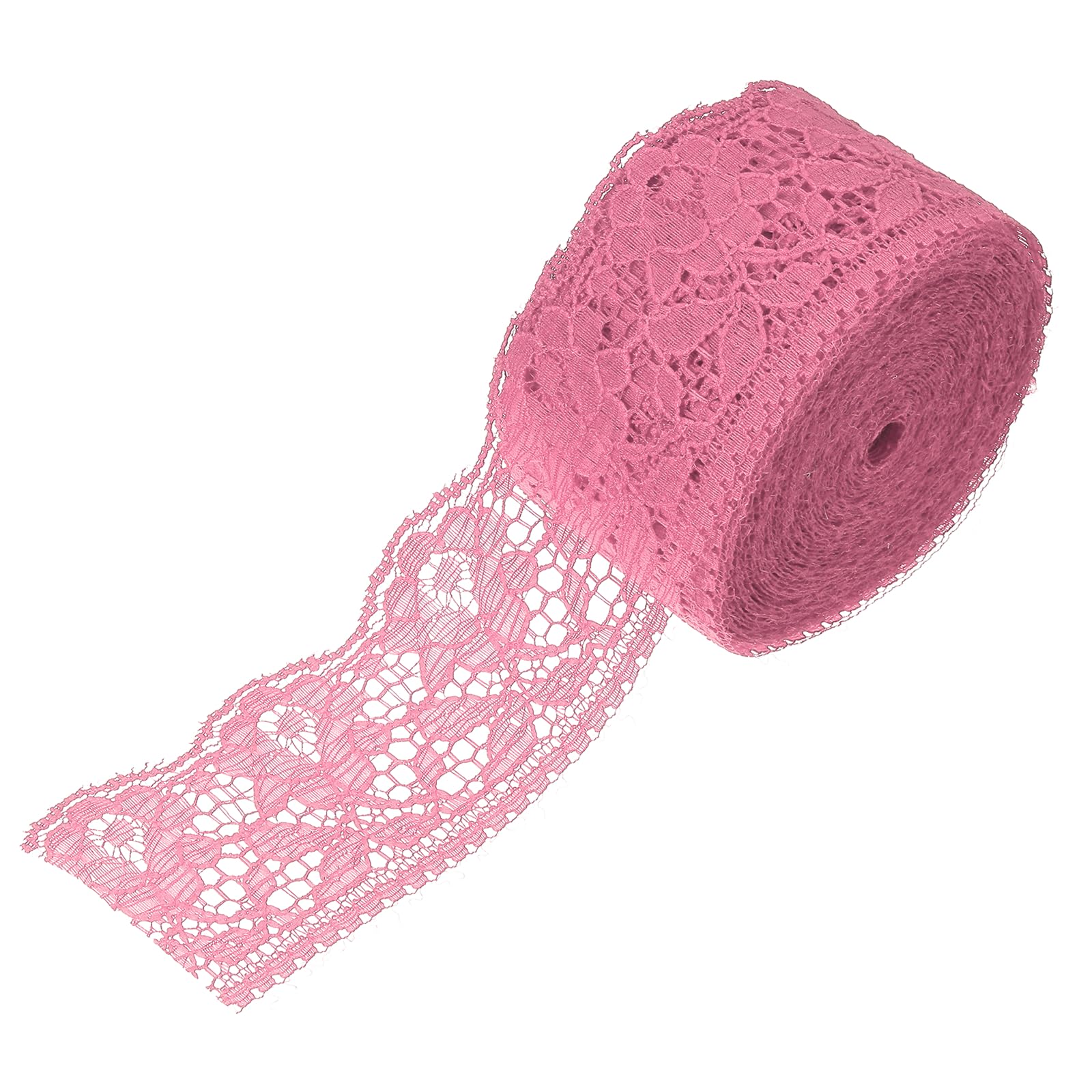 sourcing map 2.4 Inch Wide 10 Yard Elastic Lace Ribbon Floral Pattern Peach Pink Stretch Lace Trim Embroidered Fabric for Sewing Making, and DIY Crafts, Gift Wrapping, Bouquets, Wedding Decor