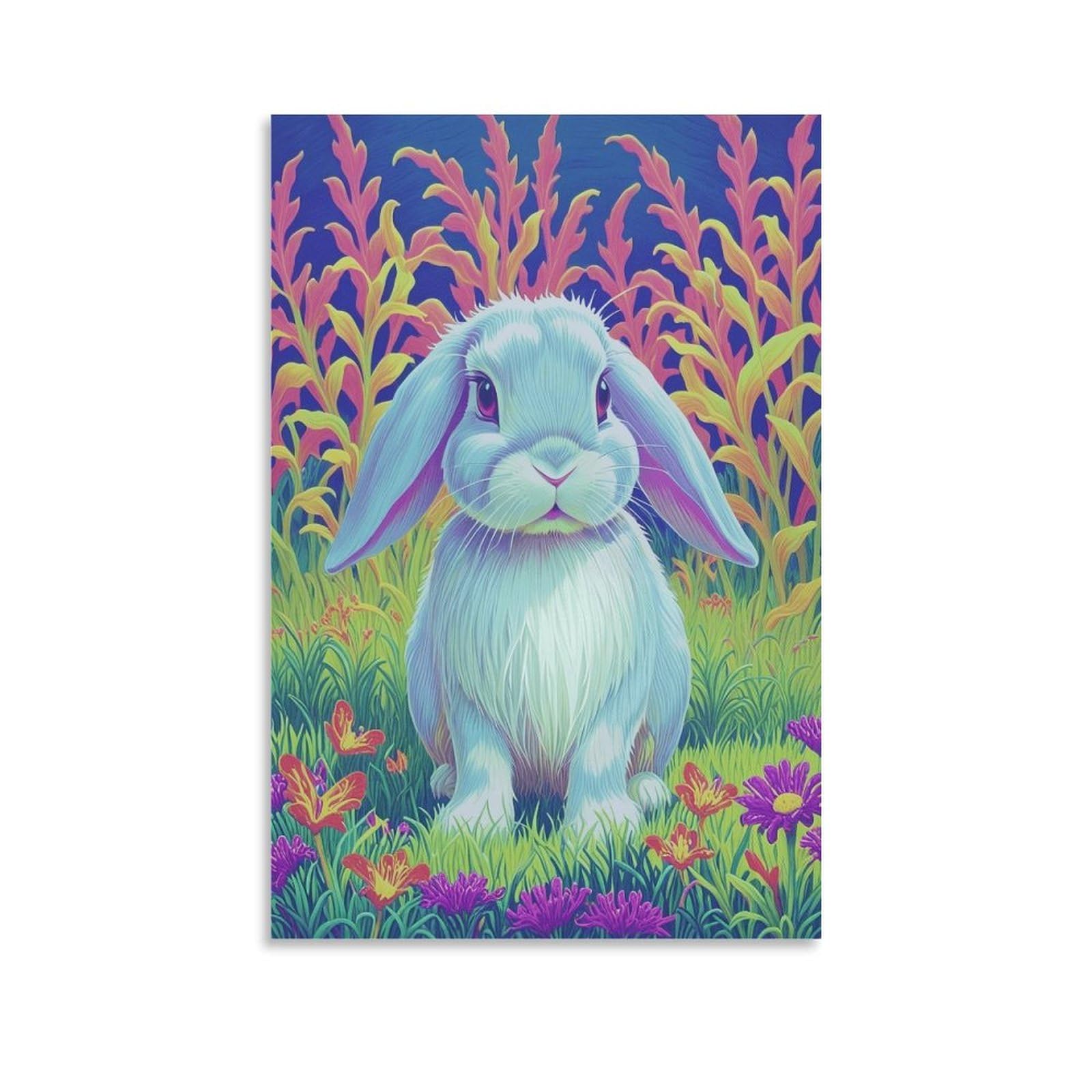 EMYXPAQM Lop Rabbit Wall Art Lop Rabbit Crouched on The Grass Pictures on Canvas Prints Modern Decoration for Home Office & Kitchen 20x30inch(50x75cm)