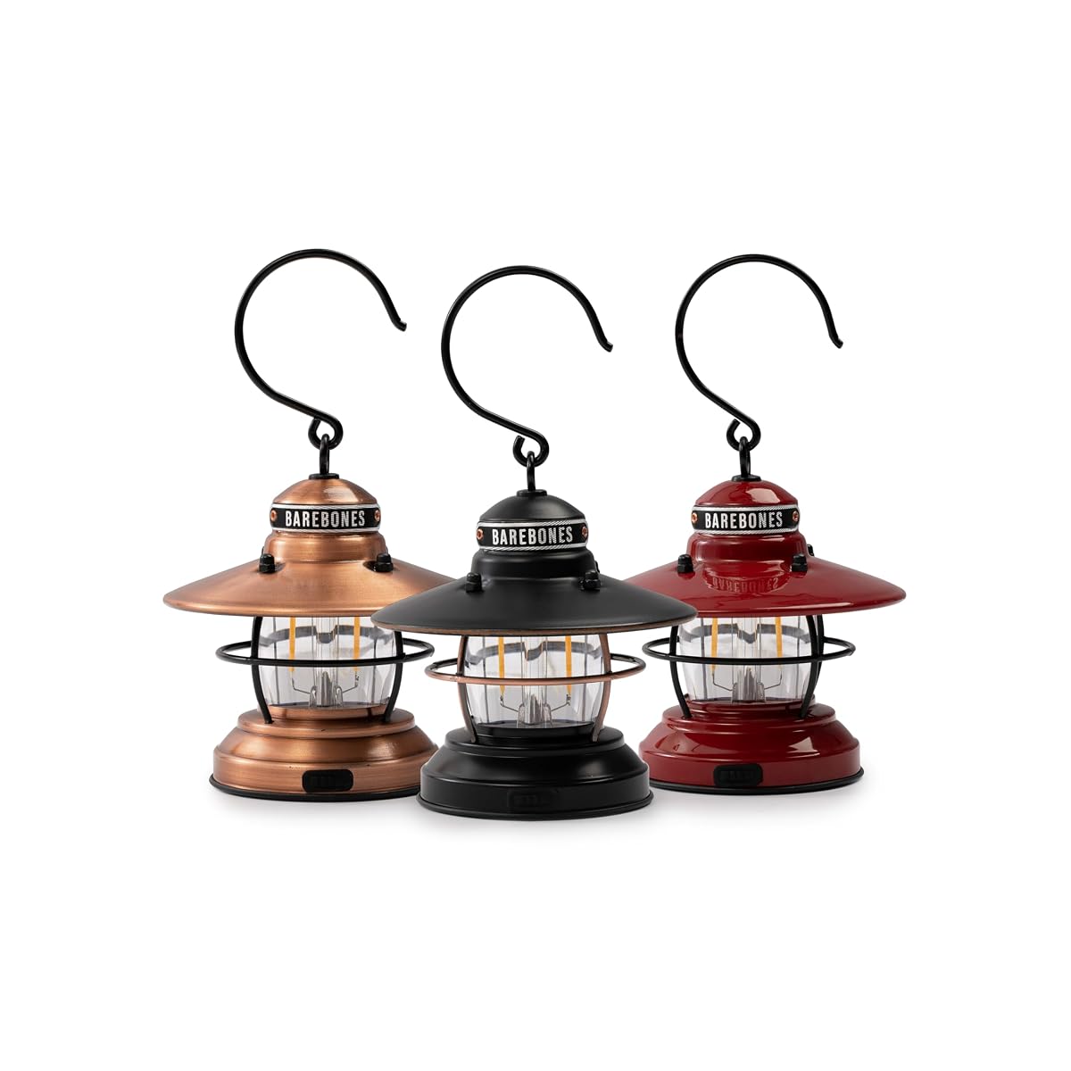 Barebones Edison Mini Lantern - Vintage LED Camping Light, 3 Packs Assorted