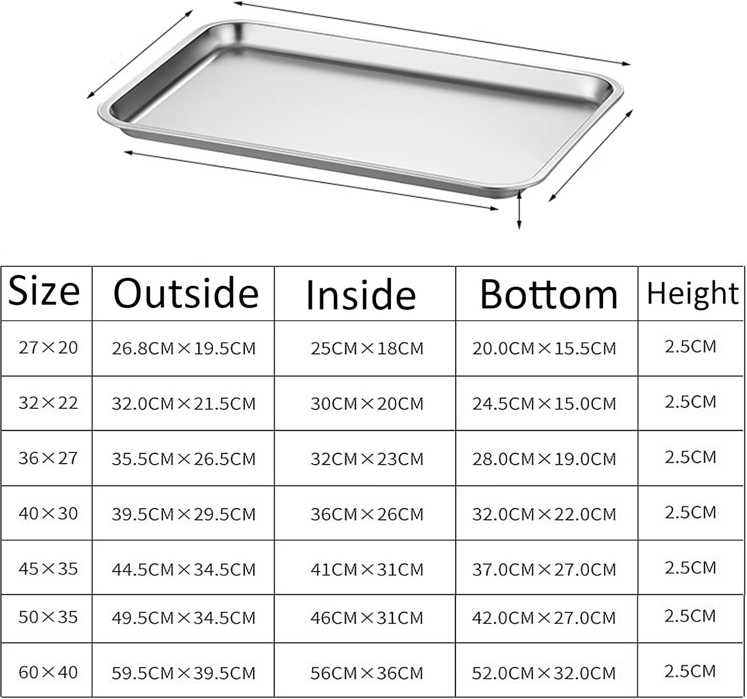 Commercial Cookwares Pan for Food,Full Size Deep Restaurant Steam Table Pans Container,Stainless Steel Hotel Buffet Pan,40 * 30cm,2cm