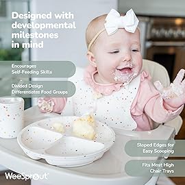 WeeSprout Silicone Divided Plates (No Lids), 100% Food Grade Silicone Divided Plates for Toddlers & Kids, Dishwasher & Microwave Safe