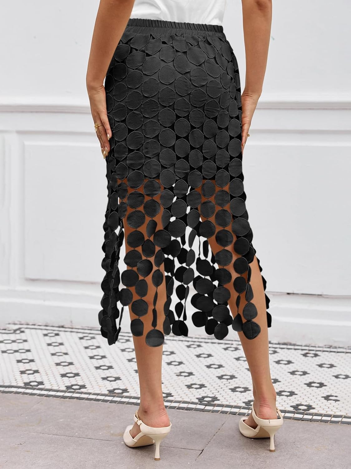 Cicy Bell Womens Hollow Out Maxi Skirts Summer High Waisted Boho Fringe Hem Skirt Beach Vacation Outfits - Image 4