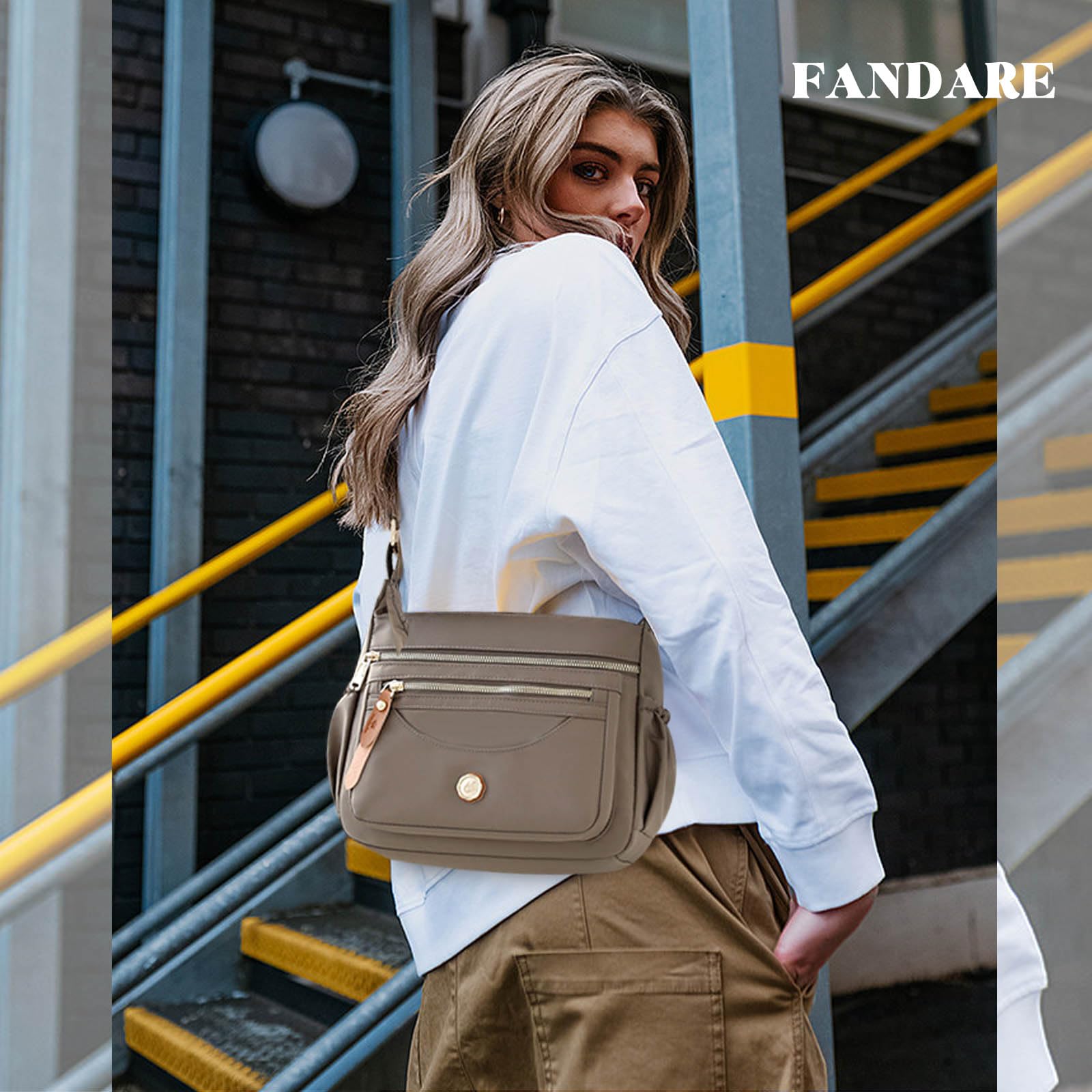 FANDARE Torby crossbody dla kobiet, ultralekka torba na ramię, damska torebka z regulowanym szerokim paskiem, torby boho, na trening, w podróż, na zakupy, torba listonoszka, do codziennego użytku