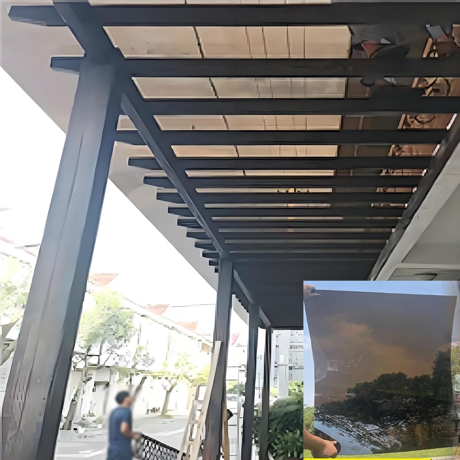 1.5mm Thick Shade Polycarbonate Panels with Rain Protection, Outdoor Clear Polycarbonate Roofing Sheets, Greenhouse Replacement Panels Not Easily Deformed for Patios, Yard.(Brown,3.3 x 3.3ft)