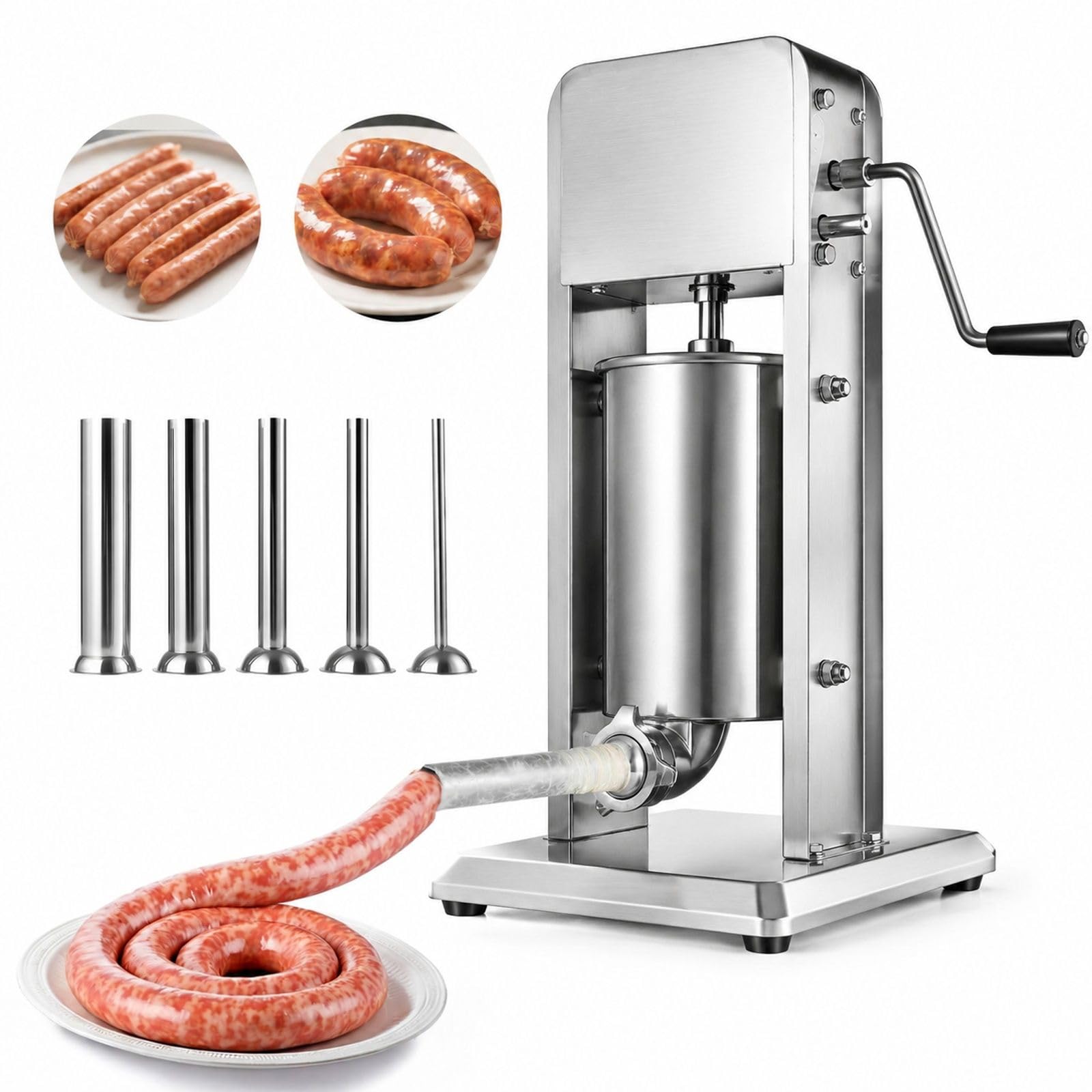 Poussoir à saucisses manuel vertical 5 L en acier inoxydable avec 5 tubes de remplissage pour cuisine domicile et restaurant