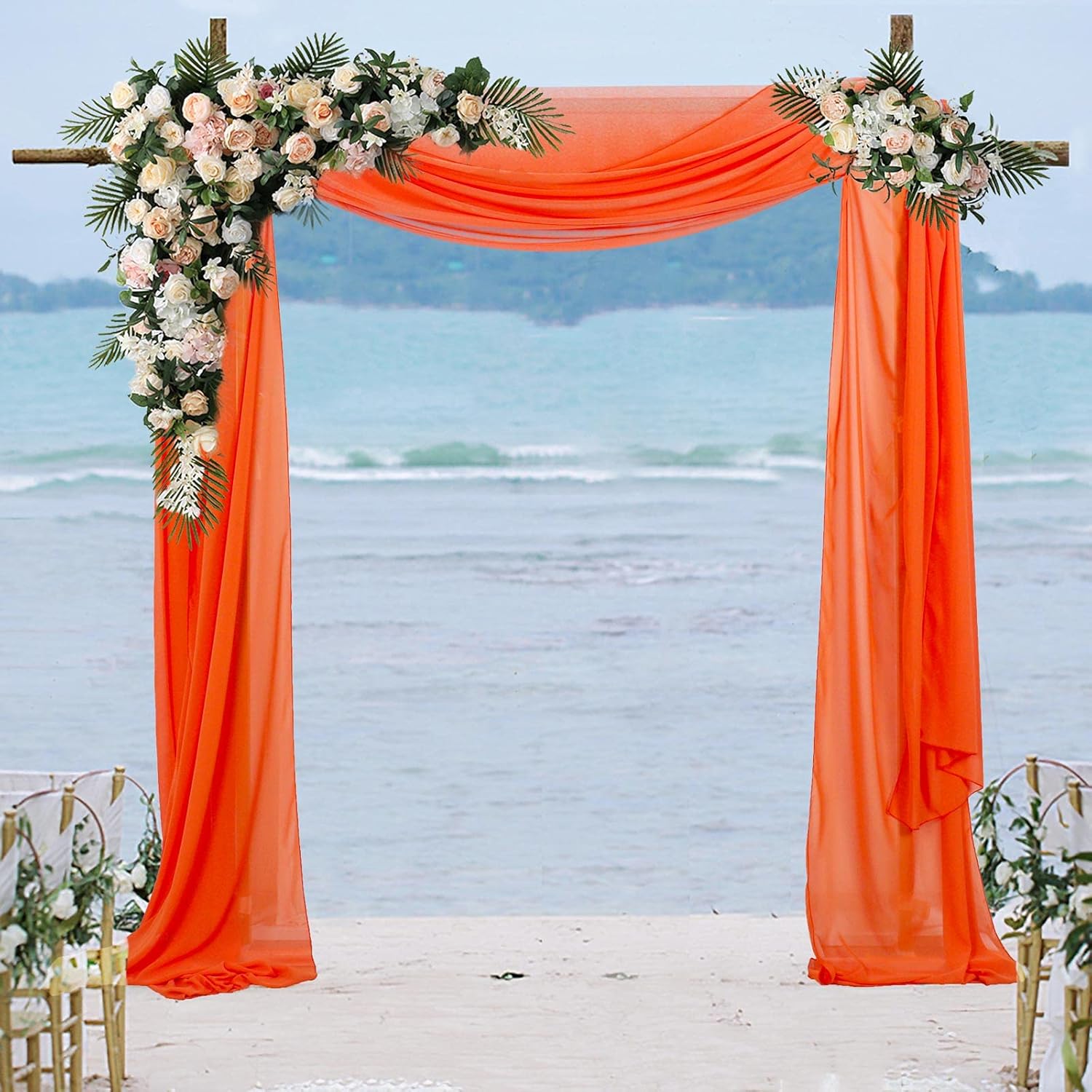 AMZLOKAE Orange Chiffon Wedding Arch Draping 29"x 216" 18Ft 4 Panels Sheer Curtain Backdrop for Outdoor Wedding & Party Decor, Birthday Party Decorations Photography Halloween
