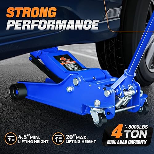 Miniatura 3 de Auto Dynasty Gato de piso de perfil bajo de 4 toneladas, gato hidráulico de acero resistente para automóvil con bomba de elevación rápida de