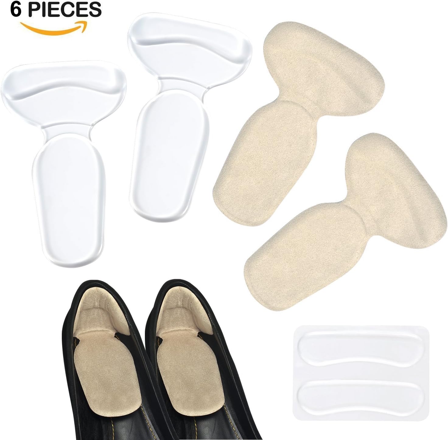 Oxyland (6 pcs) Heel Pads, Back Heel Cushion Grips Liners,Shoe Pads for Women's High Heels Blisters,Heel Shoe Gel Inserts