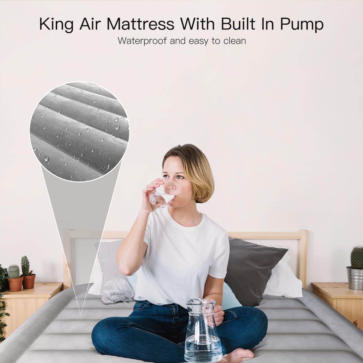 King Air Mattress 20 Inches High King Air Bed Mattress with Built in Pump 1 Button to Start Inflate Deflate 3 Mins Fast Self Inflating Air Mattress Suitable Indoor Outdoor