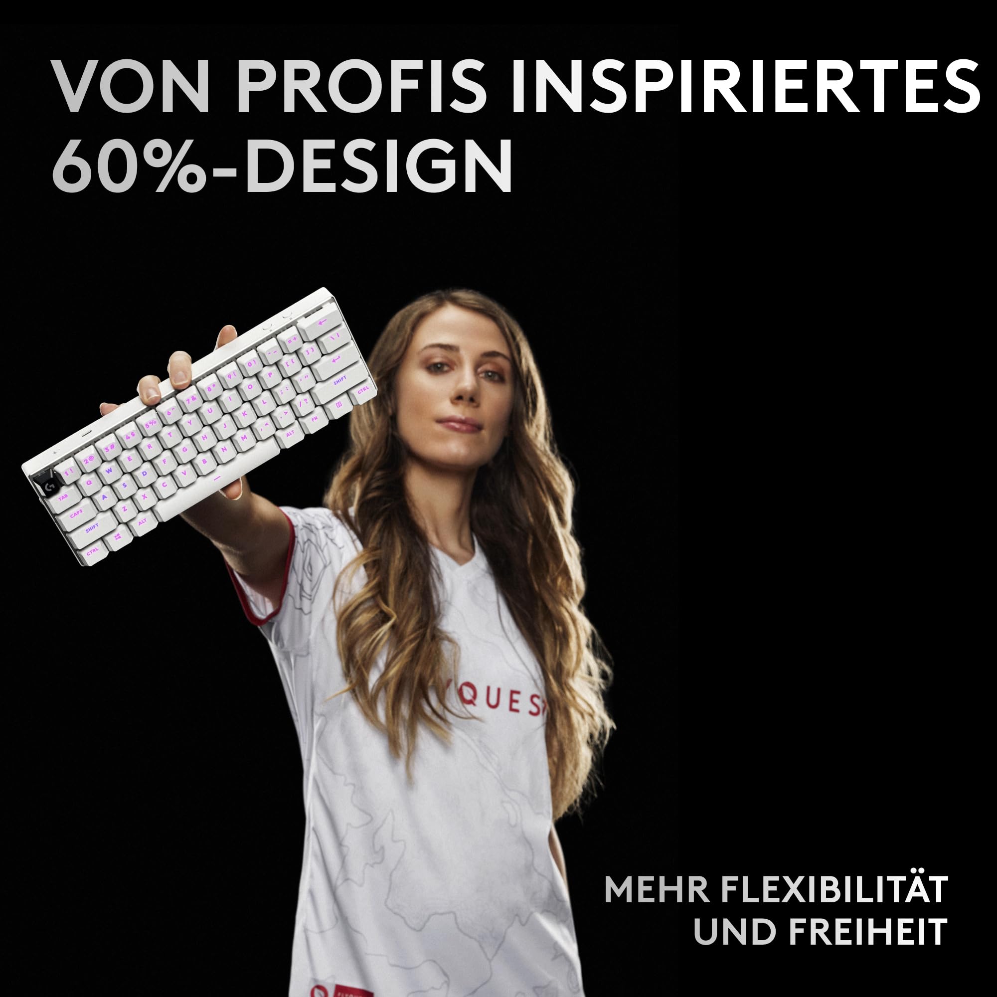 Logitech G PRO X 60 Lightspeed kabellose Gaming-Tastatur, Ultra-kompakte mechanische 60%-TKL-Tastatur, LIGHTSYNC RGB, Doubleshot-PBT-Tastenkappen, optische taktile, Windows PC, QWERTZ DE - Weiß